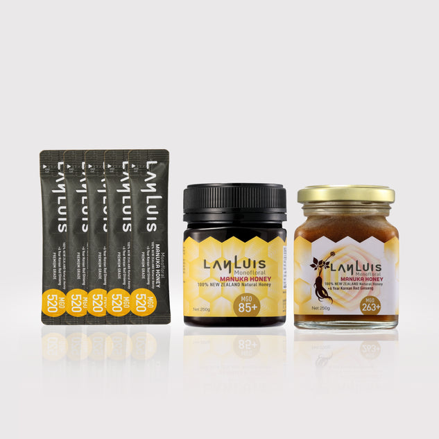 [Buy 1 Get 2 Free] Manuka Honey Gift Set MGO 520+ (10g x 20 pcs), with 6-year Red Ginseng